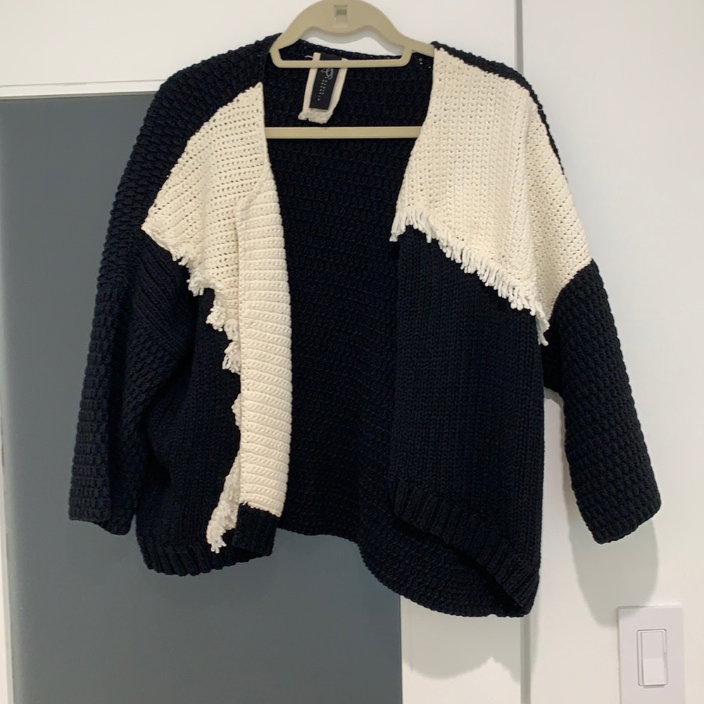 Zero + Maria Cornejo Black and White Chunky Knit Open Cardigan